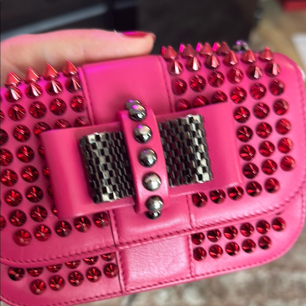 Christian Louboutin Fuchsia and Red Studded Clutch